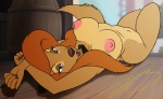 anthro anthrofied areola barrel bedroom_eyes breasts brown_body brown_eyes brown_fur butt canid canine canis collar detailed_background disney dixie_(tfath) domestic_dog eyelashes female fur half-closed_eyes looking_at_viewer mammal narrowed_eyes nipples nude open_mouth pose seductive solo steven_stagg tail the_fox_and_the_hound