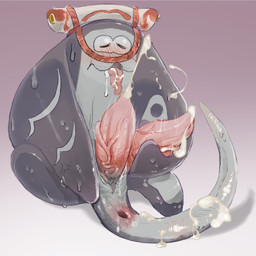 2_penises :3 animal_genitalia animal_penis anthro anus blush bodily_fluids clothing cum flat_body genital_fluids genitals grey_body hat headgear headwear hemipenes male multi_genitalia multi_penis orgasm penis solo sweat tail_anus tapering_penis vein veiny_penis saba_subdup nintendo splatoon big_man_(splatoon) aquatic fish manta_ray ray_(fish) stingray 1:1 hi_res