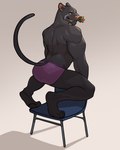 anthro big_muscles butt chair clothing flower flower_in_mouth furgonomics furniture grey_background kneeling looking_back male muscular muscular_anthro muscular_male narrowed_eyes on_chair osha_violation plant presenting presenting_hindquarters raised_tail simple_background smile solo tail tail_clothing underwear jrjresq nintendo star_fox panther_caroso felid mammal pantherine 2021 4:5 hi_res