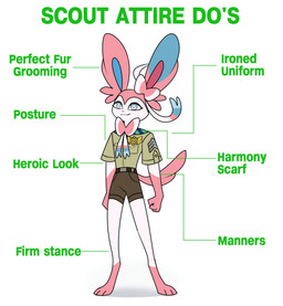 anthro badge belt blue_body blue_eyes blue_fur blue_inner_ear bottomwear bow_(anatomy) brown_belt brown_bottomwear brown_clothing brown_shorts closed_smile clothed clothed_anthro clothed_male clothing fur green_clothing green_shirt green_text green_topwear kerchief male mouth_closed neckerchief neckwear pattern_kerchief pattern_neckerchief pink_body pink_fur pink_inner_ear pink_nose pokemorph ribbons_(anatomy) shirt shorts simple_background smile solo standing striped_kerchief striped_neckerchief text topwear white_background white_body white_fur odeko-yma nintendo pokemon pokemon_mystery_dungeon spike_chunsoft pix_(odeko-yma) eeveelution generation_6_pokemon pokemon_(species) sylveon 2026 absurd_res english_text hi_res