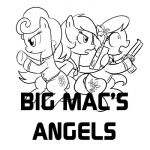 clothed clothing eyelashes female feral group gun ranged_weapon simple_background tail text weapon white_background unknown_artist friendship_is_magic hasbro my_little_pony daisy_(mlp) lily_(mlp) rose_(mlp) earth_pony equid equine horse mammal pony 1:1 english_text monochrome