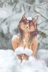 breasts cold convenient_censorship eyes_closed female nude patagonia patagonian smile smirk snow snowing solo vandclash liz_(vandclash) canid canine fox magellan_fox mammal 2:3 hi_res