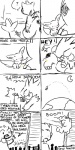 1:2 ambiguous_gender black_and_white blush bodily_fluids building canid canine comic dialogue eevee english_text extreme_size_difference feral generation_1_pokemon generation_2_pokemon genital_fluids hi_res hiked_leg htfcuddles human humor male mammal monochrome nintendo peeing pokemon pokemon_(species) quadruped raised_leg size_difference skyscraper tail text tyranitar urine