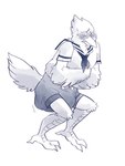 anthro blush bodily_fluids clothing diaper diaper_under_clothing embarrassed feces male pooping scatplay soiled_diaper soiling solo surprise sweat sweatdrop unclean_diaper used_diaper slusheep gambit_(the_corvid) avian bird corvid oscine passerine filth