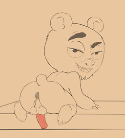animal_genitalia animal_penis anthro anus backsack balls butt chin_tuft claws eyebrows facial_tuft finger_claws fur furniture genitals looking_at_viewer looking_back looking_back_at_viewer male male_anthro on_table open_mouth penis presenting presenting_anus presenting_hindquarters raised_eyebrow rear_view scut_tail short_tail shortstack shortstack_male solo table tail teeth tongue tuft ursine_penis whisker_spots young young_anthro theoryofstrings brickleberry comedy_central malloy_(brickleberry) bear mammal 2020 absurd_res digital_media_(artwork) hi_res