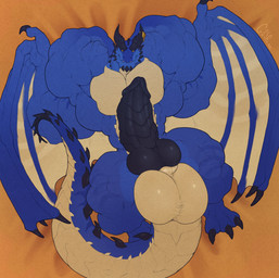 animal_genitalia anthro balls big_balls big_muscles big_penis black_claws black_horn blue_body cheek_spikes chin_spikes claws erection facial_spikes front_view genital_raphe genitals hands_behind_head horn huge_balls huge_muscles huge_penis humanoid_genitalia humanoid_penis hybrid_genitalia hybrid_penis hyper hyper_balls hyper_genitalia hyper_muscles hyper_penis knot knotted_humanoid_penis knotted_penis looking_at_viewer lying male male_anthro membrane_(anatomy) membranous_wings mouth_closed muscular muscular_anthro muscular_male nude on_back penis raphe_(anatomy) retracted_sheath ridged_horn ridged_knotted_penis ridged_penis scrotal_raphe sheath solo spikes spikes_(anatomy) tail tan_balls tan_body tan_tail tan_wings toe_claws underbelly wing_claws wings yellow_eyes gryblak mythology torvanskir_(korboryn) dragon mythological_creature mythological_scalie scalie hi_res signature
