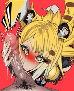 animal_ears animal_tail blonde_hair blush blush_lines bodily_fluids body_worship brown_stripes duo exclamation_point eyelashes female first_person_view fur genital_fluids genital_worship genitals green_eyes hair heart_eyes heart_symbol inner_ear_fluff licking long_hair looking_at_viewer male male/female oral penile penis penis_lick penis_worship precum pubes red_background sex simple_background stripes tan_body tan_skin tongue tuft white_body white_fur yellow_body yellow_fur jimgreezy mihoyo zenless_zone_zero ju_fufu animal_humanoid felid felid_humanoid humanoid mammal mammal_humanoid pantherine pantherine_humanoid thiren tiger_humanoid absurd_res hi_res