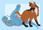 anthro anthro_on_feral bestiality bodily_fluids cum duo feral genital_fluids male male/male foxbeex aeird_(aeirdnom) artorias_(cutietorias) canid canine canis gecko lizard mammal maned_wolf reptile scalie absurd_res digital_media_(artwork) hi_res