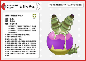 border green_body green_skin parasite pokedex pokedex_entry pokedex_number purple_body purple_skin red_border simple_background text white_background nikunigushii nintendo pokemon applin flatworm generation_8_pokemon green-banded_broodsac pokemon_(species) trematode worm absurd_res hi_res japanese_text translation_request
