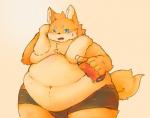 anthro belly belly_overhang beverage blush clothed clothing fur holding_beverage holding_object love_handles male moobs navel obese obese_anthro obese_male open_mouth orange_body orange_fur overweight overweight_anthro overweight_male solo topless towel towel_around_neck wide_hips gabu2929 canid canine mammal hi_res