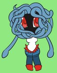 2020 anthro anthrofied armless big_eyes black_body black_head blue_body blue_clothing blue_footwear blue_legs blue_legwear blue_pseudo_hair blue_socks blue_tentacles blue_thigh_highs blue_thigh_socks boots breasts chibi clothed clothing curvy_figure digital_media_(artwork) elemental_creature elemental_humanoid feet female flora_fauna footwear for_a_head fringe_clothing fringe_topwear fringe_trim generation_1_pokemon green_background head_tentacle hi_res hourglass_figure humanoid knock-kneed legs_together legwear looking_at_viewer medium_breasts mouthless mythrica nintendo noseless pigeon_toed plant plant_hair plant_humanoid pokemon pokemon_(species) pokemon_humanoid pokemorph prehensile_hair prehensile_vines pseudo_hair red_boots red_clothing red_eyes red_footwear red_shoes shirt shoes simple_background socks solo standing tangela tentacle_arms tentacle_creature tentacle_hair tentacle_limbs tentacles thigh_highs thigh_socks topwear vine_tentacles vines white_clothing white_shirt white_topwear wide_hips
