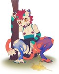 anthro anus big_eyes bodily_fluids bottomwear breasts claws clothed clothing clothing_aside clothing_lift crouching female female_peeing finger_claws fur genital_fluids genitals grass horn legwear nipples orange_body orange_fur panties panties_aside peeing plant presenting presenting_pussy puffy_anus pussy simple_background skirt skirt_lift small_breasts solo steam stockings tan_body tan_fur thigh_highs toe_claws tongue tongue_out torn_clothing torn_legwear torn_stockings torn_thigh_highs tree underwear underwear_aside urine urine_pool watersports white_background yellow_eyes lostgoose felid feline mammal 2024 absurd_res hi_res