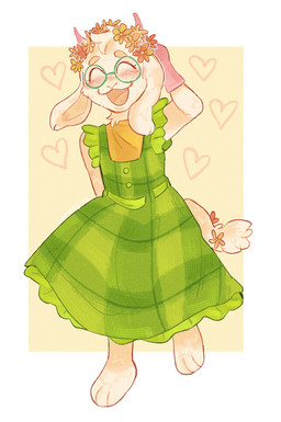 2_horns 3_toes anthro barefoot blush clothed clothed_anthro clothing crossdressing dress eyewear feet floppy_ears flower flower_crown fully_clothed fully_clothed_anthro fur glasses gloves green_clothing green_dress green_eyewear green_glasses handwear horn lop_ears male open_mouth paws pink_clothing pink_gloves pink_handwear pink_horn plant simple_background solo tail toes white_body white_fur lammbite deltarune undertale_(series) ralsei bovid caprine goat mammal 2026 absurd_res full-length_portrait hi_res portrait