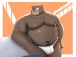 anthro belly black_sclera briefs broad_shoulders bulge clothed clothing eye_scar facial_scar leaning male moobs nipples overweight overweight_male scar solo stocky tighty_whities underwear underwear_only white_briefs white_clothing white_underwear wilterthebear mihoyo zenless_zone_zero ben_bigger bear mammal