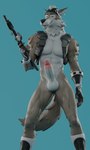 4_claws 4_fingers abs anthro assault_rifle bad_trigger_discipline balls bedroom_eyes big_balls big_penis black_nose blue_background boots bottomless bottomless_anthro bottomless_male claws clothed clothing ear_piercing erection fingerless_gloves fingers fluffy fluffy_tail footwear front_view fur furgonomic_headwear furgonomics genitals glans gloves grey_body grey_fur grey_tail gun handwear headgear headwear holding_gun holding_object holding_ranged_weapon holding_weapon inner_ear_fluff looking_at_viewer male mostly_nude_anthro multicolored_body multicolored_boots multicolored_clothing multicolored_footwear multicolored_fur multicolored_gloves multicolored_handwear multicolored_hat multicolored_penis narrowed_eyes naughty_face neck_tuft open_clothing open_topwear open_vest partially_clothed partially_clothed_anthro partially_clothed_male pecs penis piercing presenting presenting_penis pupils ranged_weapon red_glans red_tongue rifle seductive shirtless shirtless_anthro shirtless_male shoes simple_background smile smiling_at_viewer smirk smirking_at_viewer solo tail teeth tongue topwear tuft vest weapon white_balls white_body white_fur yellow_sclera mcfizzyd_(nuthead101) dollymolly323_(modeler) epic_games fortnite wendell_(fortnite) canid canine canis mammal wolf 2025 3d_(artwork) absurd_res blender_(artwork) digital_media_(artwork) hi_res portrait three-quarter_portrait