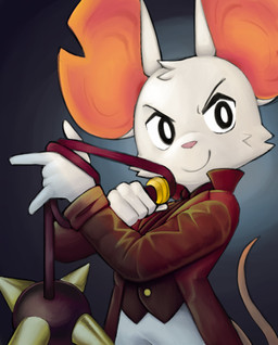 anthro big_ears black_eyes bottomless bottomless_female clothed clothing female front_view fur holding_object holding_whip longcoat pose red_clothing smile solo spiked_mace weapon whip white_body white_fur spericthemouse mina_the_hollower yacht_club_games mina_(mina_the_hollower) mammal mouse murid murine rodent absurd_res hi_res