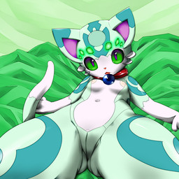 anthro bed biped camel_toe clothing collar cybernetics female furniture green_eyes green_sclera looking_at_viewer lying machine multicolored_eyes nipples on_back on_bed purple_eyes skinsuit solo tail technology tight_clothing ジャブー cyborg domestic_cat felid feline felis mammal robot 1:1