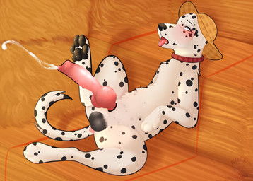ahegao anatomically_correct anatomically_correct_genitalia anatomically_correct_penis animal_genitalia animal_penis anus balls black_spots blush bodily_fluids canine_genitalia canine_penis clothing cum ejaculation feral fur genital_fluids genitals hands-free hat headgear headwear knot knotted_penis looking_pleasured male paws penis solo spots straw_hat vein white_body white_fur nauticalcanine canid canine canis dalmatian domestic_dog mammal absurd_res hi_res