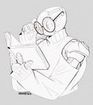 book clothing eyewear glasses hoodie reading reading_book solo sweater topwear auveiss the_wild_robot roz_(the_wild_robot) 2025 digital_media_(artwork) monochrome signature sketch