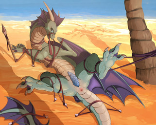 animal_genitalia anus bdsm beach blue_penis bound captured claws erection eyewear feet feral fully_bound genital_slit genitals glasses horn immobilization looking_at_viewer male male_feral melee_weapon muzzle_(object) muzzled nude outside paws penis pink_anus polearm quadruped ridged_penis sand seaside smooth_horn solo spear spread_legs spreading submissive submissive_male tail tail_tied toe_claws toes weapon wearing_glasses white_genital_slit wings ishiru mythology amius dragon mythological_creature mythological_scalie scalie 2018