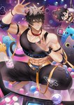 5_fingers abs biped black_hair blue_eyes claw_machine clothed clothing eyebrows fingers hair heterochromia human_and_animal_ears male multi_ear muscular muscular_humanoid muscular_male pecs solo tail nemuimori animal_humanoid cat_humanoid felid felid_humanoid feline feline_humanoid humanoid mammal mammal_humanoid tailed_humanoid hi_res