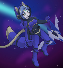 accessory anthro armor arwing backpack belt black_nose blue_body blue_fur blue_hair boots clothing female footwear fur gem green_eyes hair hair_accessory headgear helmet high_heeled_boots high_heels jewelry shoes short_hair smile solo space spacesuit star tail white_body white_fur alkseeyakc nintendo star_fox krystal_(star_fox) canid canine fox mammal hi_res