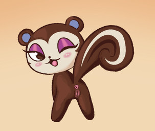 anthro anus brown_body brown_fur butt chibi female fur genitals gradient_background looking_at_viewer one_eye_closed presenting presenting_hindquarters round_ears simple_background smile solo swirl_pattern tan_body tan_fur vulva wink young young_anthro clockstops3am conditional_dnp animal_crossing nintendo pecan_(animal_crossing) mammal rodent sciurid tree_squirrel hi_res