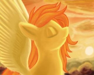 cloud detailed_background feathered_wings feathers female feral hair orange_hair outside sky solo sun toony wings yellow_body yellow_feathers ikittytaill_(artist) friendship_is_magic hasbro my_little_pony mythology spitfire_(mlp) wonderbolts_(mlp) equid equine mammal mythological_creature mythological_equine pegasus 5:4 orange_theme warm_colors