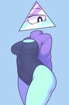 1_eye blue_background breasts clothed clothing female floating_head leotard not_furry one-piece_swimsuit simple_background solo sweater swimwear topwear triangle_(shape) turtleneck wide_hips lewdenwaffe iilluminaughtii humanoid shape_head hi_res