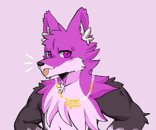 anthro black_body ear_tuft gold_(metal) gold_jewelry jewelry magenta_body magenta_eyes male pink_body solo tongue tongue_out tuft unknown_artist nintendo pokemon neeco_neecoola canid canine delphox fox generation_6_pokemon goo_creature mammal pokemon_(species)