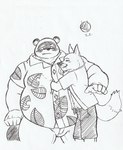 aloha_shirt anthro blush bottomwear clothing duo embarrassed feeling_up male male/male overweight overweight_male pattern_clothing pattern_shirt pattern_topwear shirt shorts size_difference topwear lexor_komuga animal_crossing nintendo crazy_redd redd_nook_(swatthefox) tom_nook_(animal_crossing) canid canine fox mammal raccoon_dog tanuki hi_res line_art