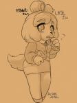 anthro blush female hair kemono open_mouth short_hair solo ehime_mikan animal_crossing nintendo isabelle_(animal_crossing) canid canine canis domestic_dog mammal shih_tzu toy_dog 3:4 greyscale monochrome