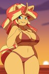 anthro big_breasts bikini breasts clothing curvy_figure female horn hourglass_figure solo sunset swimwear two-piece_swimsuit wide_hips sagirlthicc equestria_girls friendship_is_magic hasbro my_little_pony mythology sunset_shimmer_(eg) equid equine mammal mythological_creature mythological_equine unicorn absurd_res hi_res