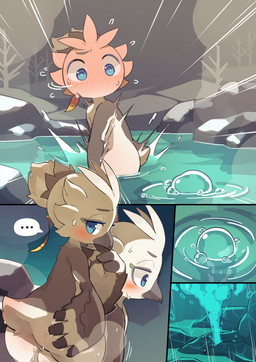 anthro anus balls bathing blue_eyes blush butt embarrassed feathers genitals male non-mammal_balls nude perineum shota solo water_jet white_body white_feathers young bigoyatsu nintendo the_legend_of_zelda tulin_(tloz) avian rito absurd_res comic hi_res