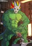 abs anthro biceps bodily_fluids cum cum_collecting cum_in_container ejaculation erection genital_fluids genitals glans green_body male male_anthro masturbation muscular muscular_anthro muscular_male nipples nude pecs penis solo tail wet monsterplus terraria witch_doctor_(terraria) lihzahrd scalie 2020 digital_drawing_(artwork) digital_media_(artwork) hi_res