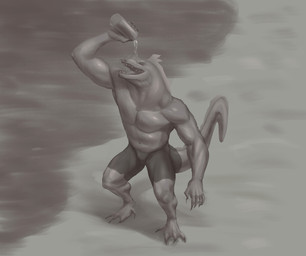 anthro bottomwear clothed clothing eyes_closed male male_anthro muscular muscular_anthro muscular_male navel open_mouth pecs sharp_teeth simple_background solo standing teeth topless water aduran aquatic eel fish moray_eel absurd_res full-length_portrait hi_res monochrome portrait