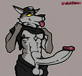 abs anthro balls big_balls big_penis black_clothing black_hat black_headwear black_pant black_shirt black_topwear bottomwear bottomwear_down chest_tuft clothed clothing erection eyebrows fur genitals glans grey_balls grey_body grey_fur grey_penis half-closed_eyes hat headgear headwear huge_penis hyper hyper_genitalia hyper_penis looking_pleasured male multicolored_body multicolored_fur muscular muscular_anthro muscular_male narrowed_eyes nipples onomatopoeia pants pants_down partially_clothed pecs penis pink_glans raised_clothing raised_shirt raised_topwear shirt shirt_grab solo sound_effects text throb throbbing throbbing_balls throbbing_penis tongue tongue_out topwear tuft two_tone_body two_tone_fur yellow_eyes yellow_sclera velvetdraw epic_games fortnite wendell_(fortnite) canid canine canis mammal wolf 2026 animated detailed digital_drawing_(artwork) digital_media_(artwork) hi_res