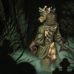 anthro antlers bottomless bottomless_anthro bottomless_male butt cemetery clothed clothing fog forest horn looking_back male night outside oversized_clothing oversized_shirt oversized_t-shirt oversized_topwear partially_clothed plant shirt skeleton_clothing solo t-shirt tombstone topwear tree momamo mo_(momamo) cervine deer elk mammal hi_res