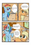 apple applejack_(mlp) barn clothing comic cowboy_hat cutie_mark dialogue duo earth_pony english_text equid equine feathered_wings feathers female feral food freckles friendship_is_magic fruit hair hasbro hat headgear headwear hi_res horse mammal monochrome my_little_pony mythological_creature mythological_equine mythology pegasus plant pony rainbow_dash_(mlp) rhk text tree wings