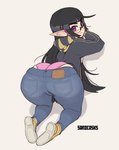 big_butt black_hair butt clothing eyewear female glasses hair looking_at_viewer looking_back looking_back_at_viewer not_furry panties solo underwear sandcavern humanoid hi_res