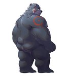 anthro butt humanoid_hands kemono male musclegut muscular overweight overweight_male simple_background solo tattoo uken_l bear mammal 2022 hi_res