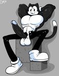 :3 anthro balls big_muscles big_penis black_bottomwear black_clothing black_pants black_pubes blue_blush blue_glans blush bodily_fluids bottomwear clothed clothing erection footwear genitals glans glistening glistening_body glistening_genitalia glistening_glans glistening_penis grey_background grey_body grey_penis hands_behind_head humanoid_genitalia humanoid_penis male multicolored_body muscular muscular_anthro muscular_male narrowed_eyes navel open_bottomwear open_clothing open_mouth open_pants pants pecs penis pubes shadow shoes simple_background solo spread_legs spreading sweat sweaty_genitalia sweaty_penis topless vein veiny_penis white_balls white_body white_clothing white_footwear white_shoes dogmanart epic_games fortnite meowscles meowscles_(toon) domestic_cat felid feline felis mammal 2021 hi_res signature