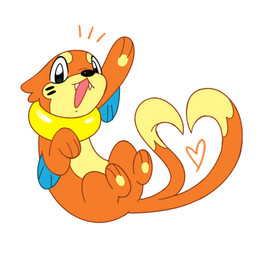 2_tails ambiguous_gender anthro black_eyes emanata fangs fur heart_symbol looking_at_viewer markings multi_tail open_mouth orange_body orange_fur pawpads paws semi-anthro simple_background solo tail teeth whisker_markings doodlelot nintendo pokemon buizel generation_4_pokemon pokemon_(species) 2026 hi_res