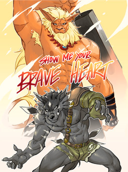 abs anthro armpit_hair body_hair clothing duo ear_piercing fur male mane melee_weapon muscular muscular_anthro muscular_male nipples pecs piercing striped_body stripes sword tail torn_clothing weapon chirenbo bandai_namco digimon digimon_(species) leomon shadowweregarurumon weregarurumon cover_art