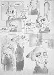2016 absurd_res angry anthro canid canine clothed clothing comic dialogue digital_media_(artwork) dipstick_ears disney duo ellipsis english_text female fox fur greyscale hi_res judy_hopps lagomorph leporid male mammal monochrome multicolored_ears nick_wilde pregnant rabbit red_fox speech_bubble sprinkah text true_fox url zootopia