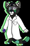 anthro barefoot black_body black_fur blue_eyes chibi clothing coat digitigrade eyebrows feet fur green_markings grey_body grey_fur grey_inner_ear handpaw heterochromia hindpaw lab_coat male markings multicolored_pawpads pawpads paws purple_eyes purple_pawpads smile solo standing tail teal_markings teal_nose teal_pawpads topwear white_eyebrows white_markings sebdoggo lucy_(anukacat) abyssinian_cat domestic_cat european_shorthair felid feline felis laperm mammal mixed_breed munchkin_cat rex_(cat) russian_blue 2017 aliasing alpha_channel digital_drawing_(artwork) digital_media_(artwork) flat_colors full-length_portrait microsoft_paint_(artwork) portrait