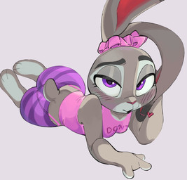 3_toes 4_fingers anthro bedroom_eyes big_butt biped blush bottomwear breasts butt clothed clothed_anthro clothed_female clothing countershade_face countershading ear_tie ears_as_hair eyebrows eyelashes feet female female_anthro fingers fur furgonomics grey_body grey_fur half-closed_eyes heart_symbol leggings legwear long_ears looking_at_viewer lying midriff narrowed_eyes on_front open_mouth pants panty_lines pattern_bottomwear pattern_clothing ponytail_ears purple_eyes scut_tail seductive shirt short_tail small_breasts soles solo striped_bottomwear striped_clothing stripes tail tank_top text text_on_clothing thick_thighs thong thong_straps tight_bottomwear tight_clothing tight_pants toes topwear underwear wide_hips yoga_pants magnetstuff disney zootopia judy_hopps european_rabbit lagomorph leporid mammal oryctolagus rabbit digital_media_(artwork) english_text