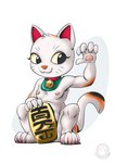 2022 4_toes 5_fingers anthro bell black_body black_eyes black_fur breasts calico_cat coin collar digital_media_(artwork) domestic_cat feet felid feline felis female fingers fur hi_res humanoid_hands koban_(coin) mammal maneki-neko mottled multicolored_body multicolored_fur mysticalpha nipples orange_body orange_fur orange_nose paw_pose piebald pink_inner_ear pose sitting small_breasts smile solo toes whiskers white_body white_fur