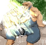 anthro belly big_belly blush bodily_fluids brown_body brown_fur butt clothing cum cum_on_ground duo fur genital_fluids hat headgear headwear humanoid_hands kemono male male/male moobs nipples obese obese_male overweight overweight_male sitting straw_hat kotobuki lifewonders tokyo_afterschool_summoners moritaka_(tas) volos_(tas) bear canid canine canis domestic_dog mammal 2021 censored