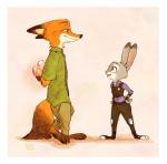 anthro clothed clothing female fur male police police_uniform uniform kabe2mugi disney zootopia judy_hopps nick_wilde canid canine fox lagomorph leporid mammal rabbit red_fox true_fox 2017 absurd_res comic hi_res